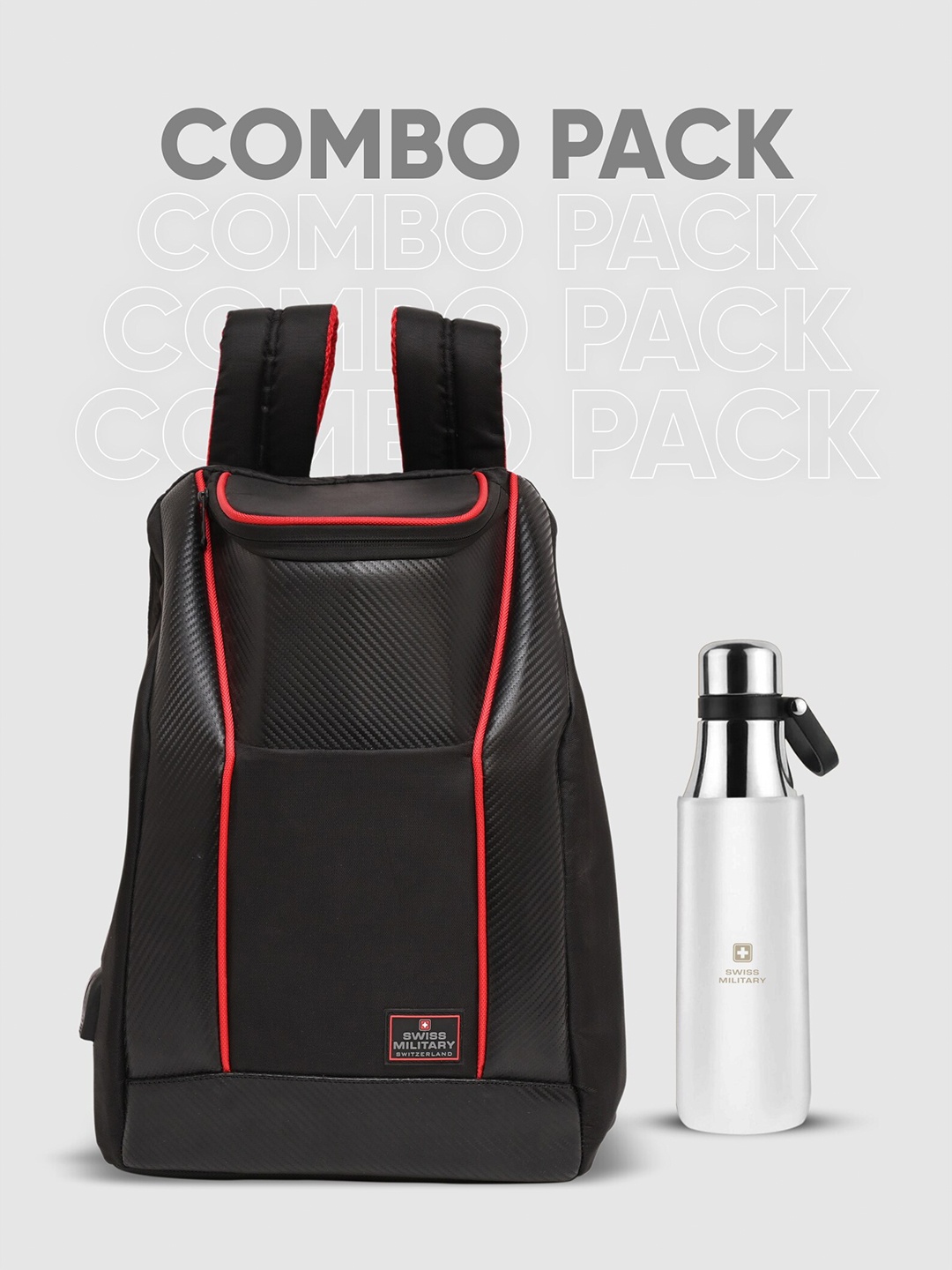 

SWISS MILITARY Unisex Backpack And Vacuum Flask, Black