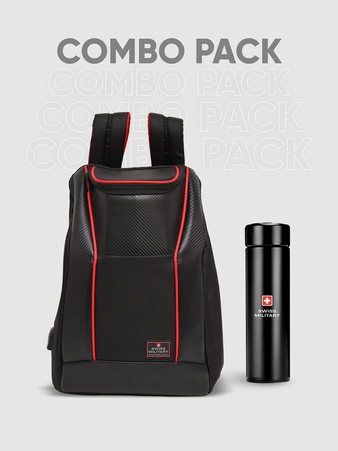 

SWISS MILITARY Unisex Backpack And Vacuum Flask, Black