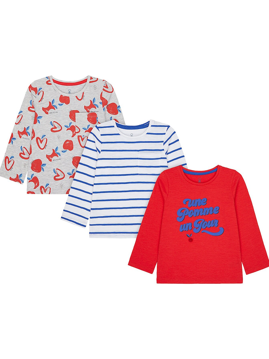 

mothercare Girls Pack Of 3 Printed Cotton T-shirt, Red