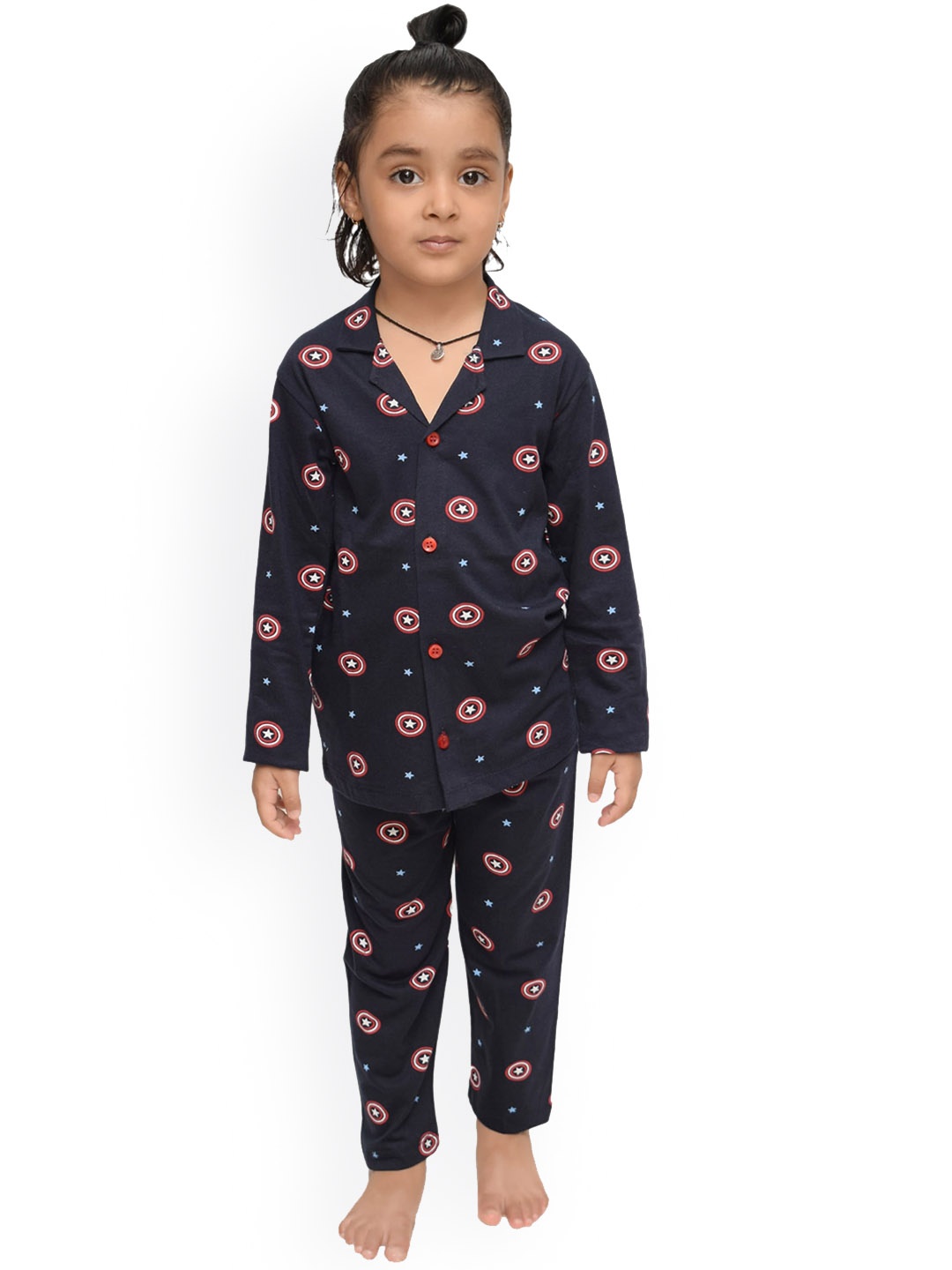 

3BROS Girls Captain America Printed Pure Cotton Night suits, Navy blue