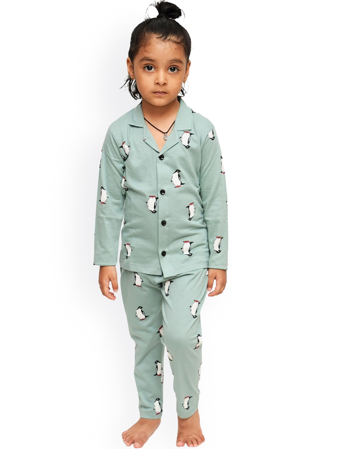 

3BROS Girls Printed Pure Cotton Night suits, Sea green