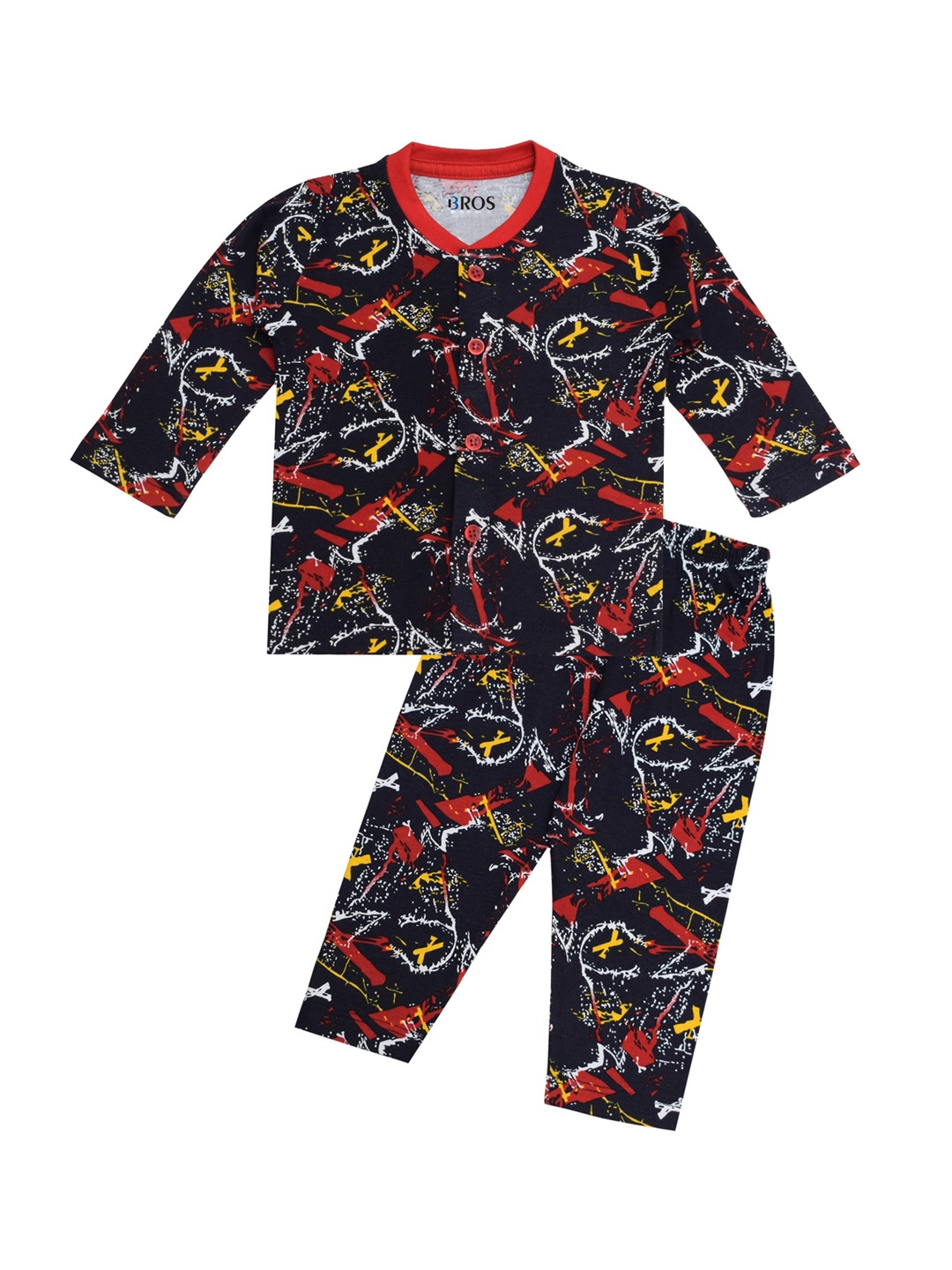 

3BROS Girls Printed Pure Cotton Night suit, Navy blue