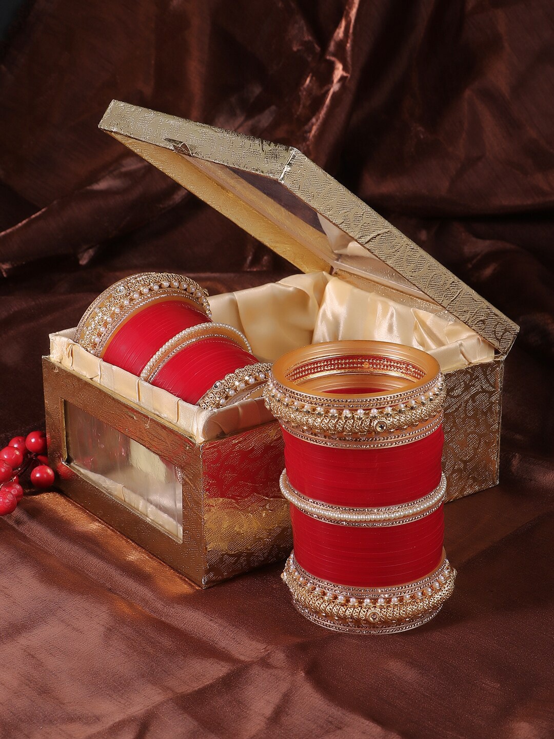 

Adwitiya Collection Set of 2 Bridal Stone Wedding Chuda Bangle, Red