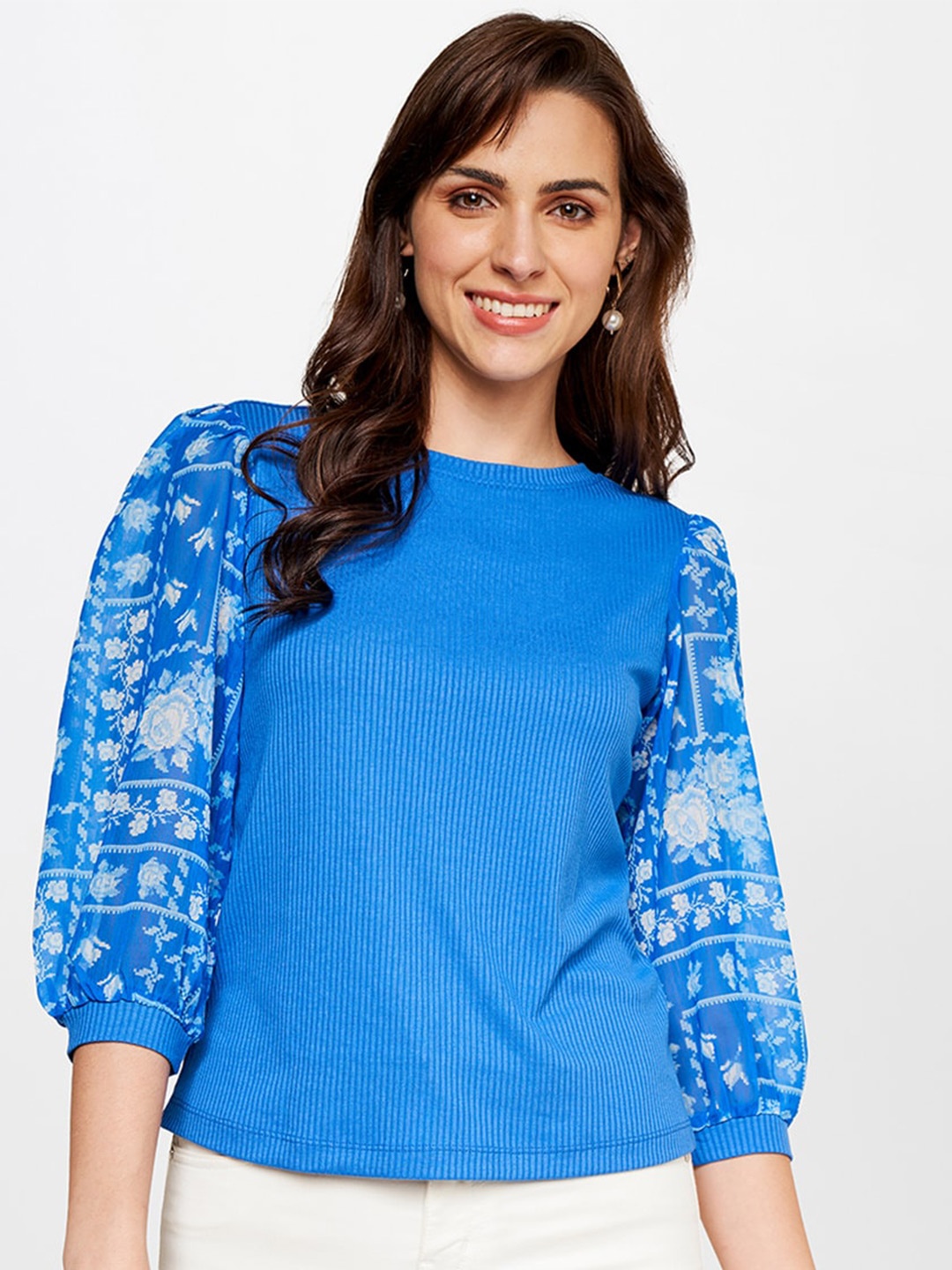 

AND Floral Print Top, Blue