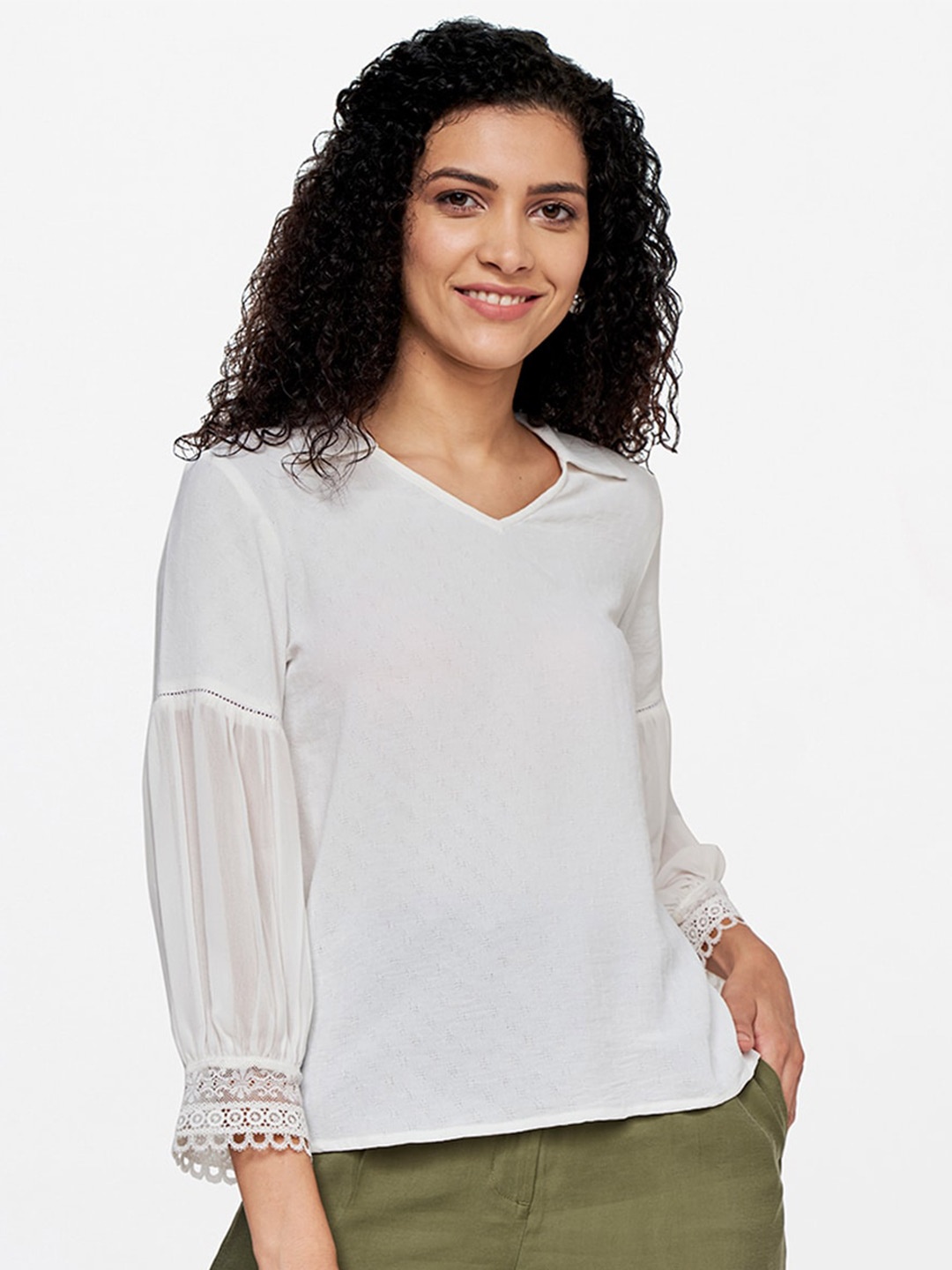 

AND Cuffed Sleeves Top, White