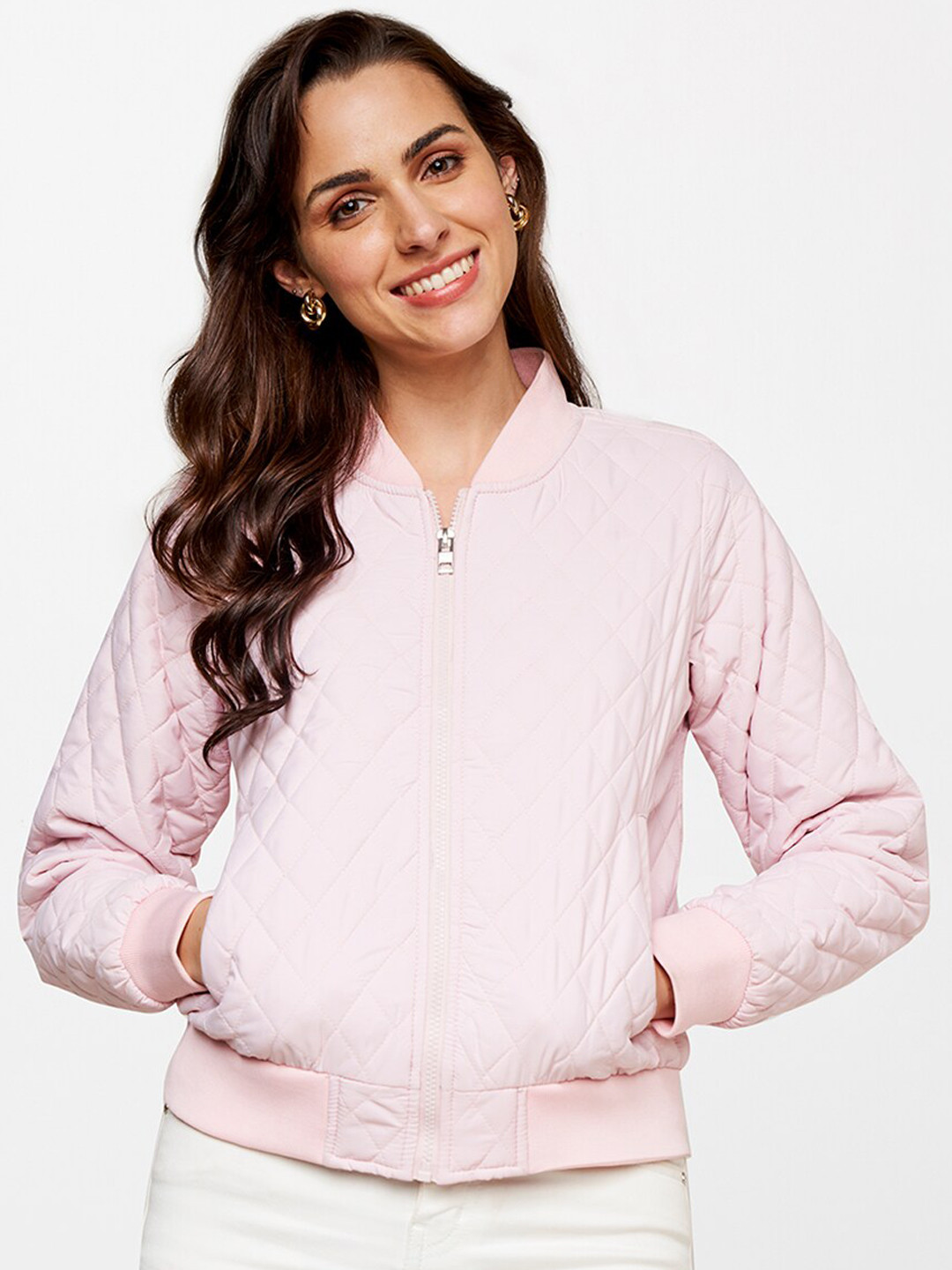 

AND Women Solid Quilted Jacket, Pink