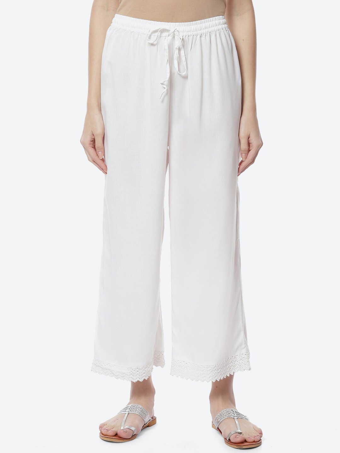 

Rangriti Women Cropped Ethnic Palazzo, White