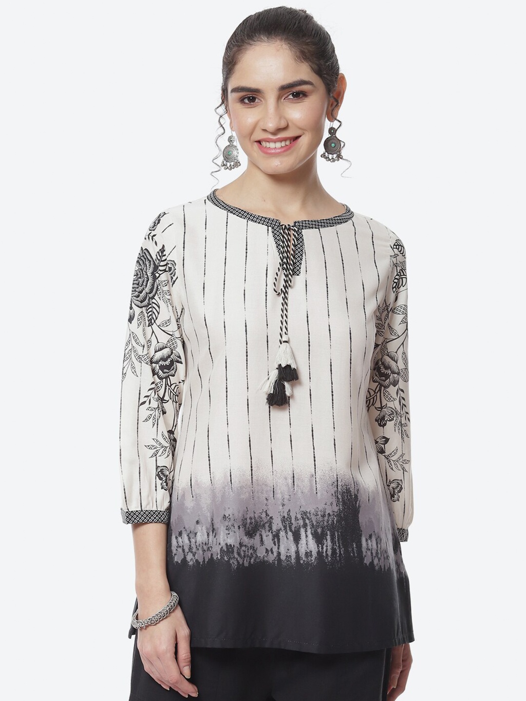 

Rangriti Ombre Print Tie-Up Neck Top, Off white