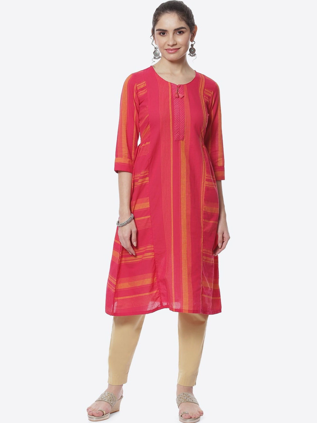 

Rangriti Women Striped Kurta, Fuchsia