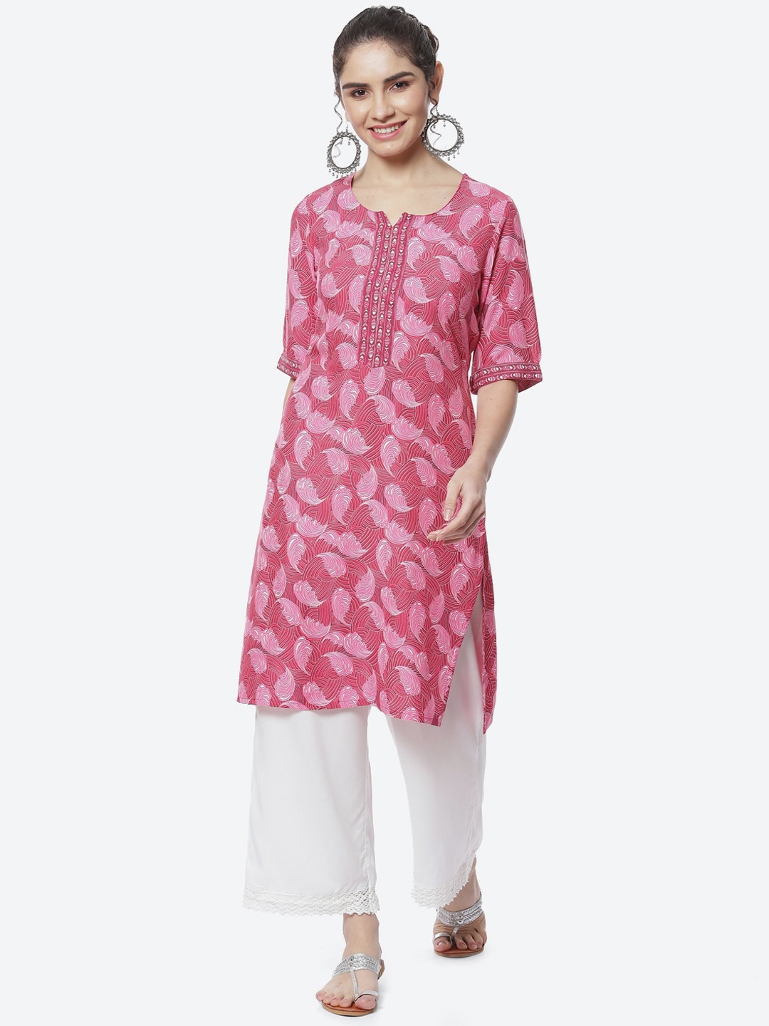 

Rangriti Ethnic Motifs Printed A-Line Kurta, Pink