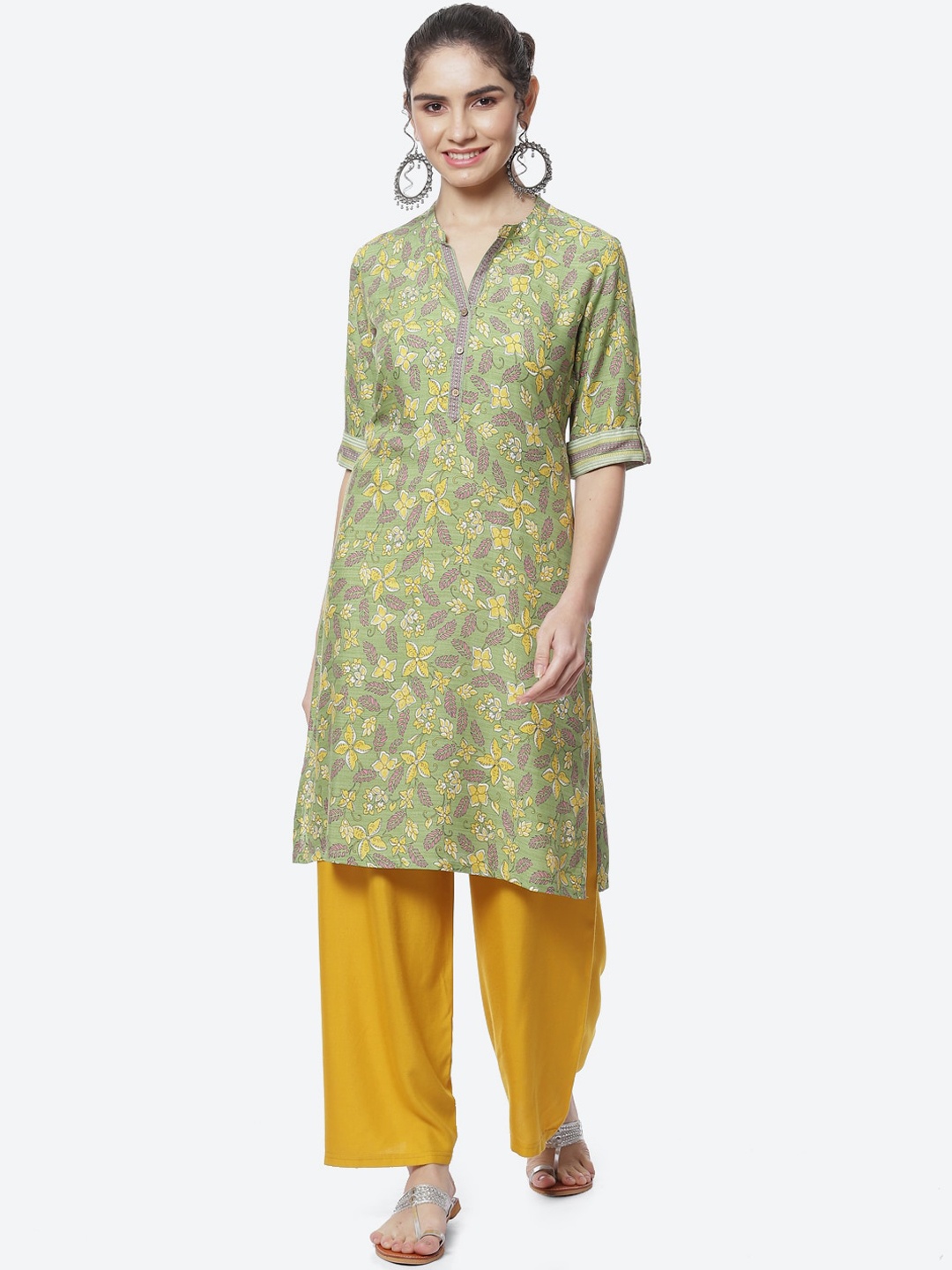 

Rangriti Floral Printed Kurta, Lime green