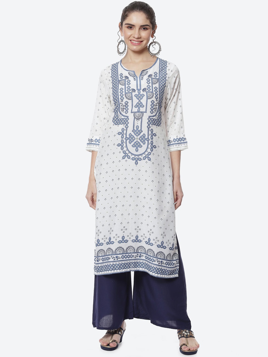 

Rangriti Women Ethnic Motifs Printed Flared Sleeves Kurta, White