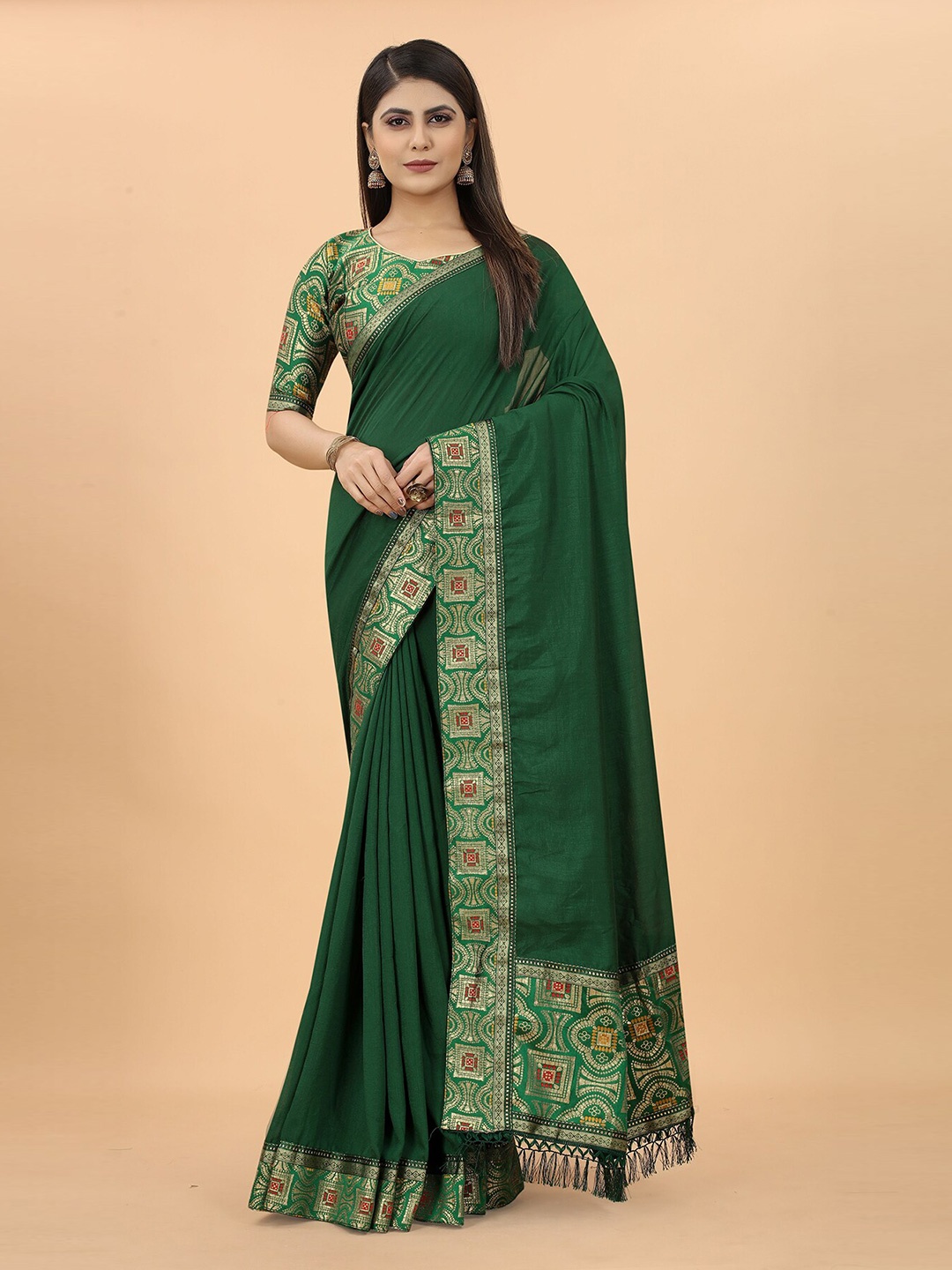 

Anjaneya Sarees Zari Traditional Festive Saree, Green