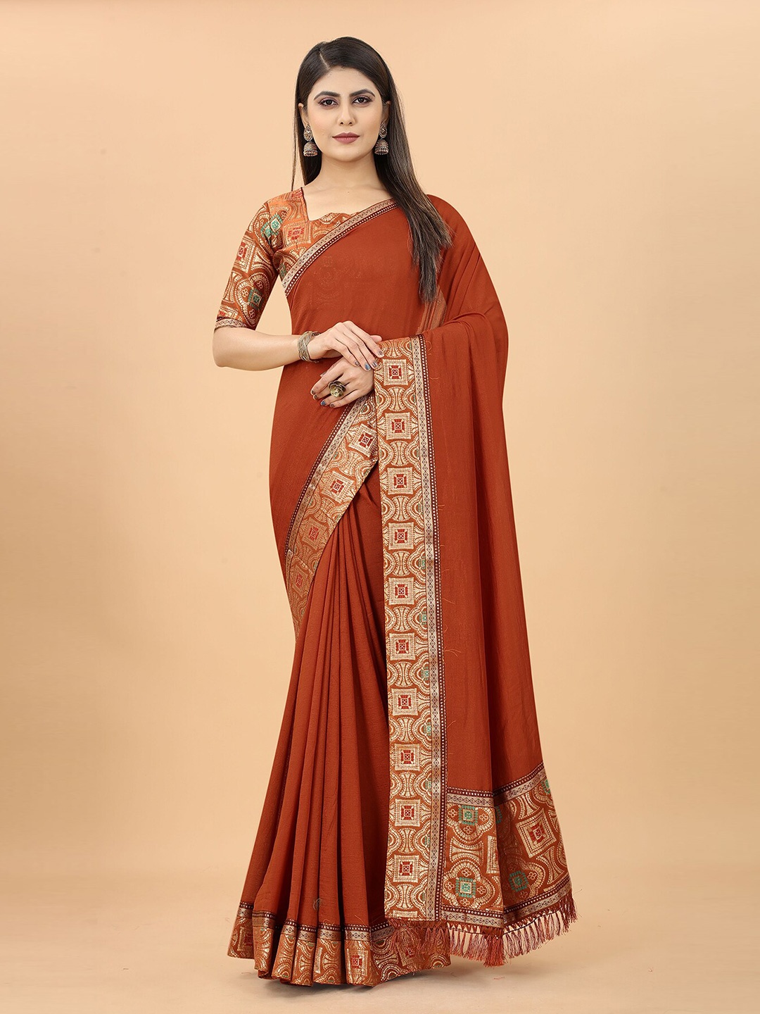 

Anjaneya Sarees Festive Silk Blend Saree, Orange