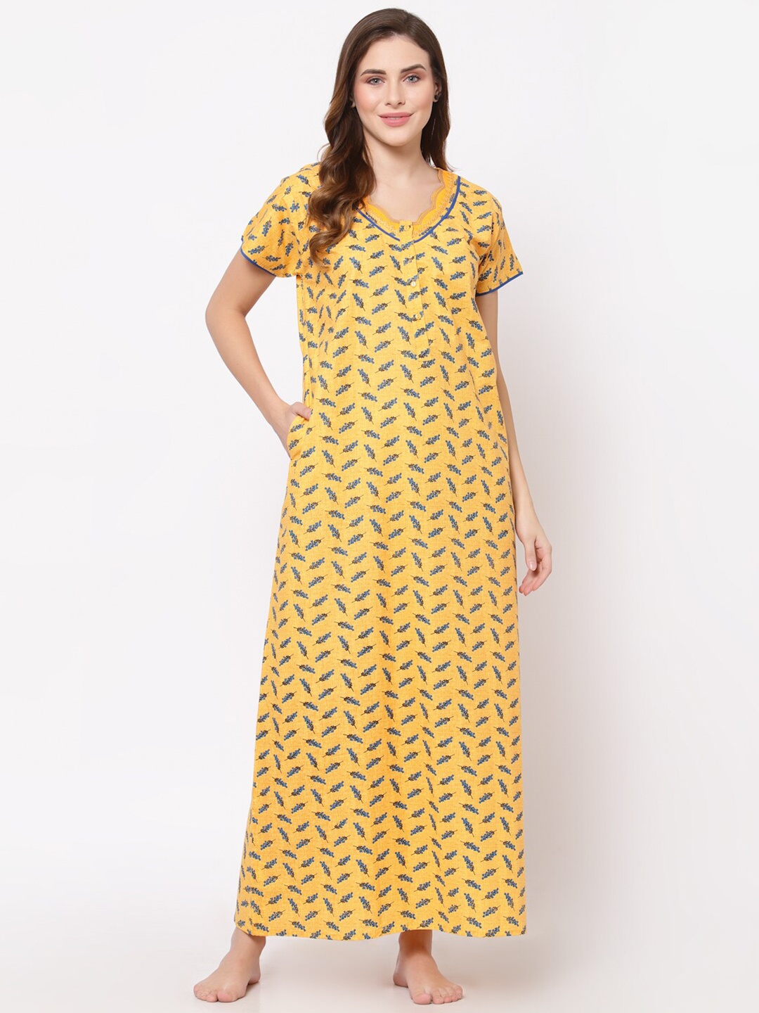 

Sweet Dreams Yellow Printed Pure Cotton Maxi Nightdress