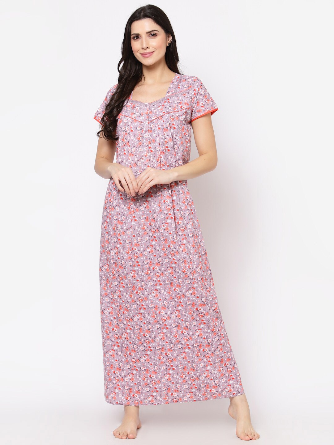 

Sweet Dreams Purple Printed Pure Cotton Maxi Nightdress