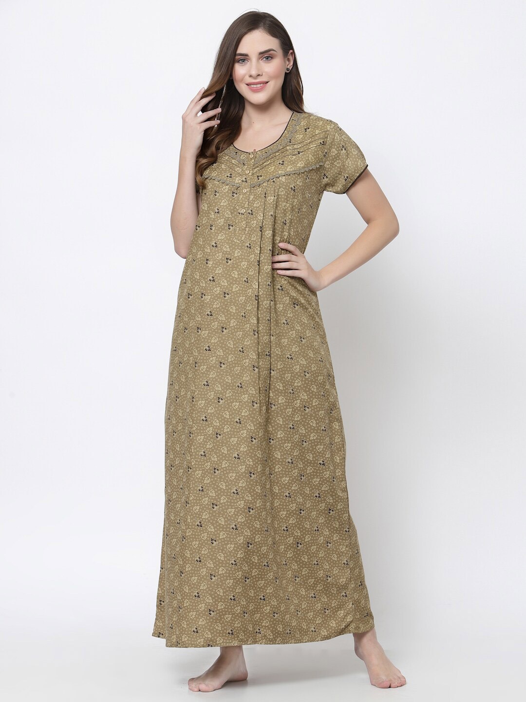 

Sweet Dreams Green Printed Pure Cotton Maxi Nightdress