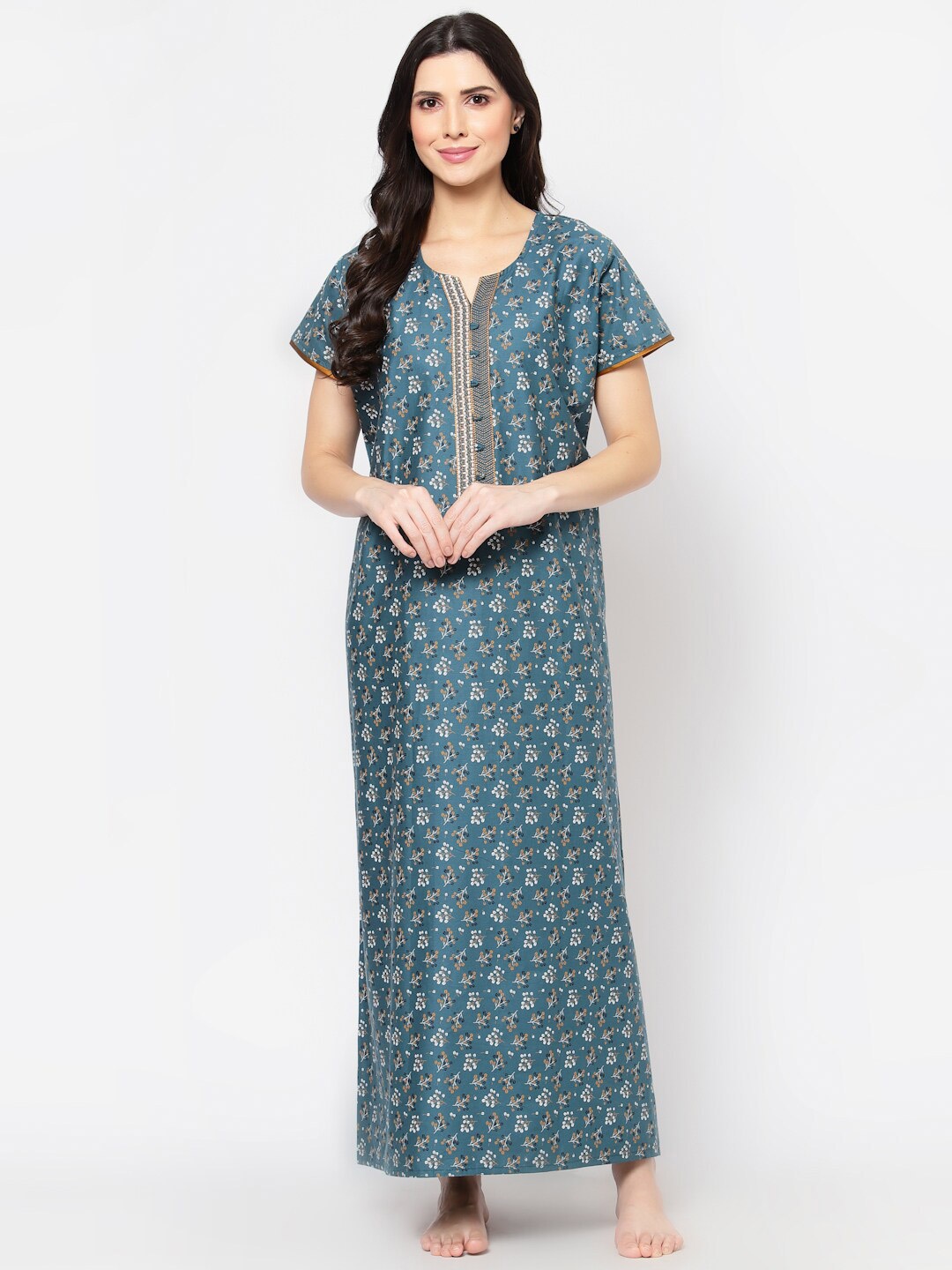 

Sweet Dreams Blue Printed Pure Cotton Maxi Nightdress