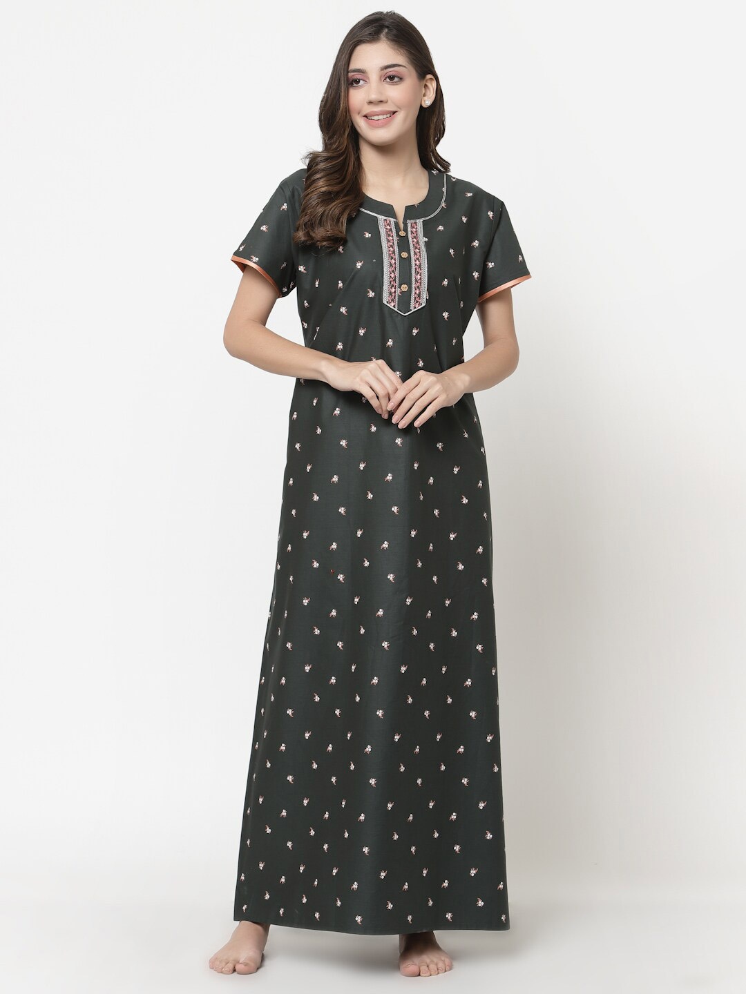 

Sweet Dreams Grey Printed Pure Cotton Maxi Nightdress