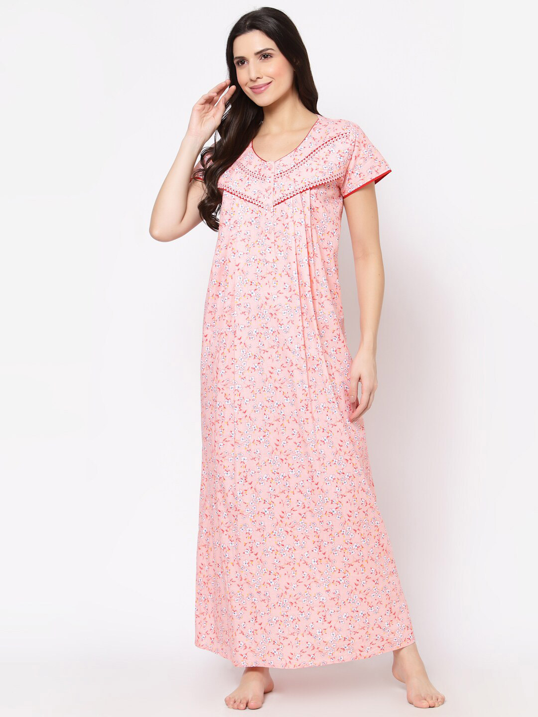 

Sweet Dreams Peach Printed Pure Cotton Maxi Nightdress