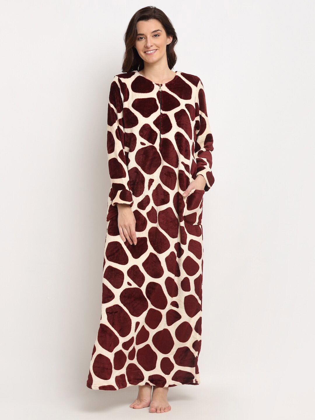 

Jinfo Brown Printed Woolean Maxi Nightdress