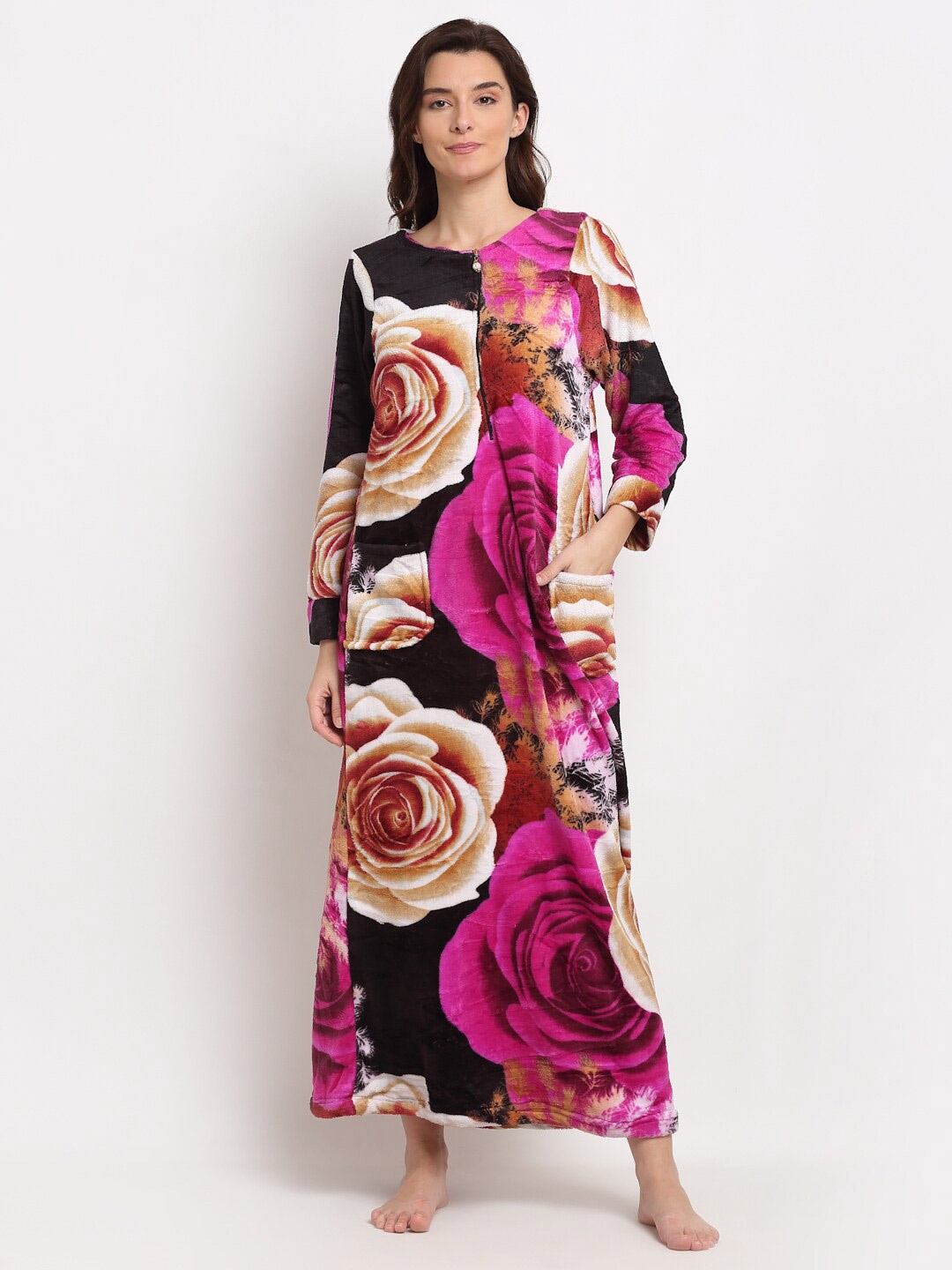 

Jinfo Pink Printed Woolean Maxi Nightdress