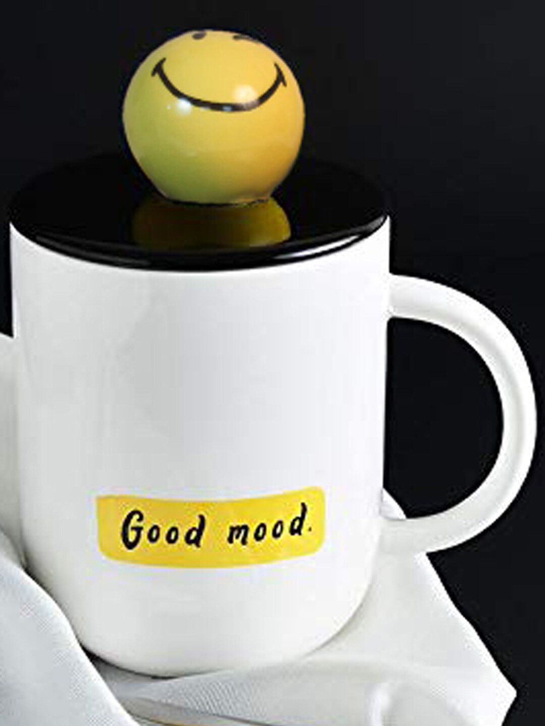 

BonZeaL White & Yellow 3D Printed Ceramic Mug with Lid Spoon Set 400 ml
