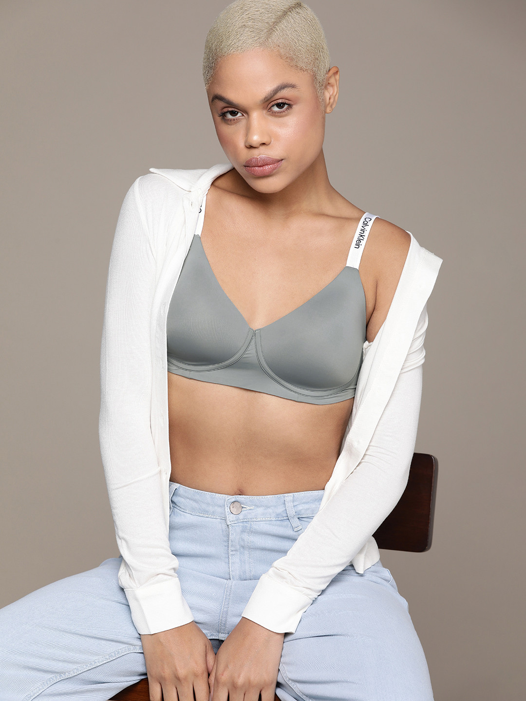 

Calvin Klein Underwear Lightly Padded Bra QF68645FA-BELOVED BLUE, Grey