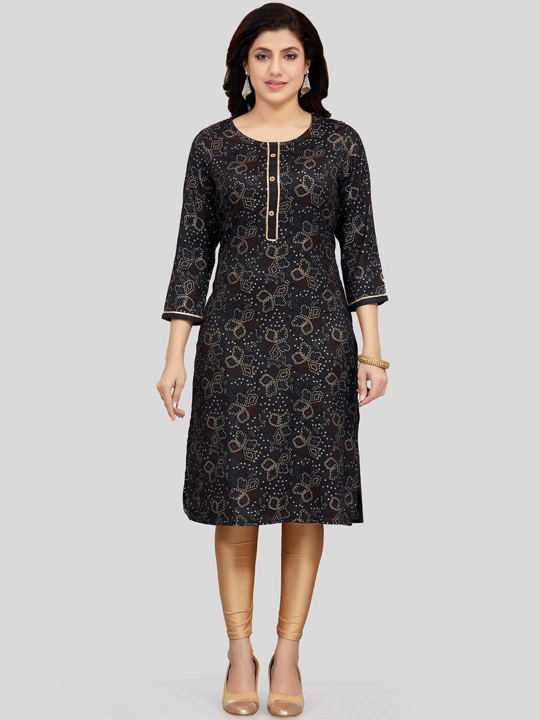 

Saree Swarg Round Neck Floral Printed Kurta, Black