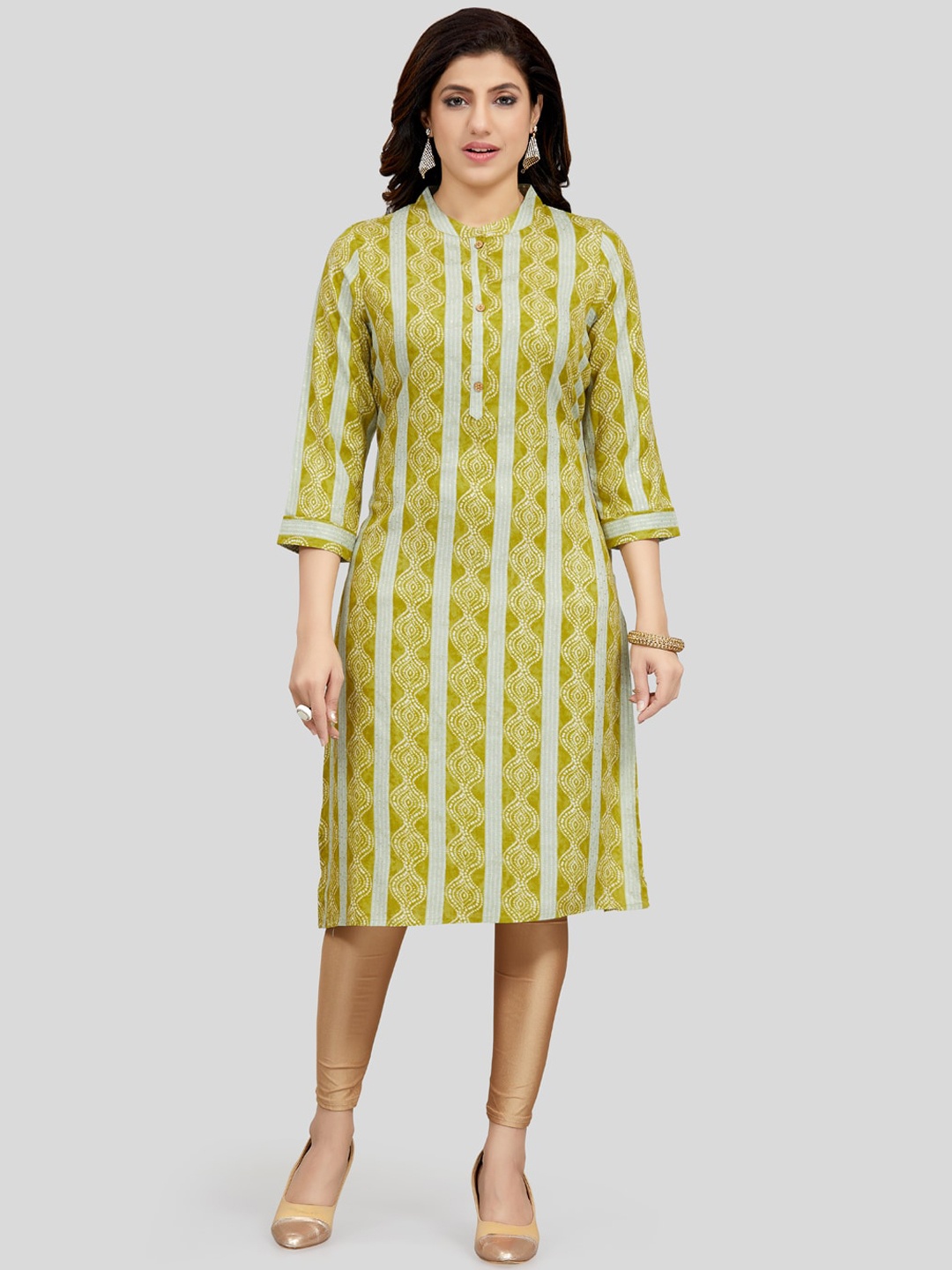 

Saree Swarg Mandarin Collar Geometric Kurta, Green