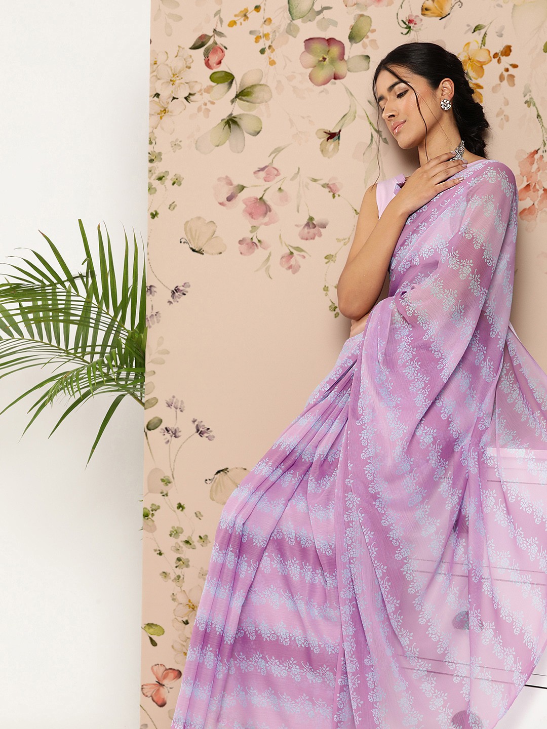 

Ahalyaa Striped Saree, Lavender