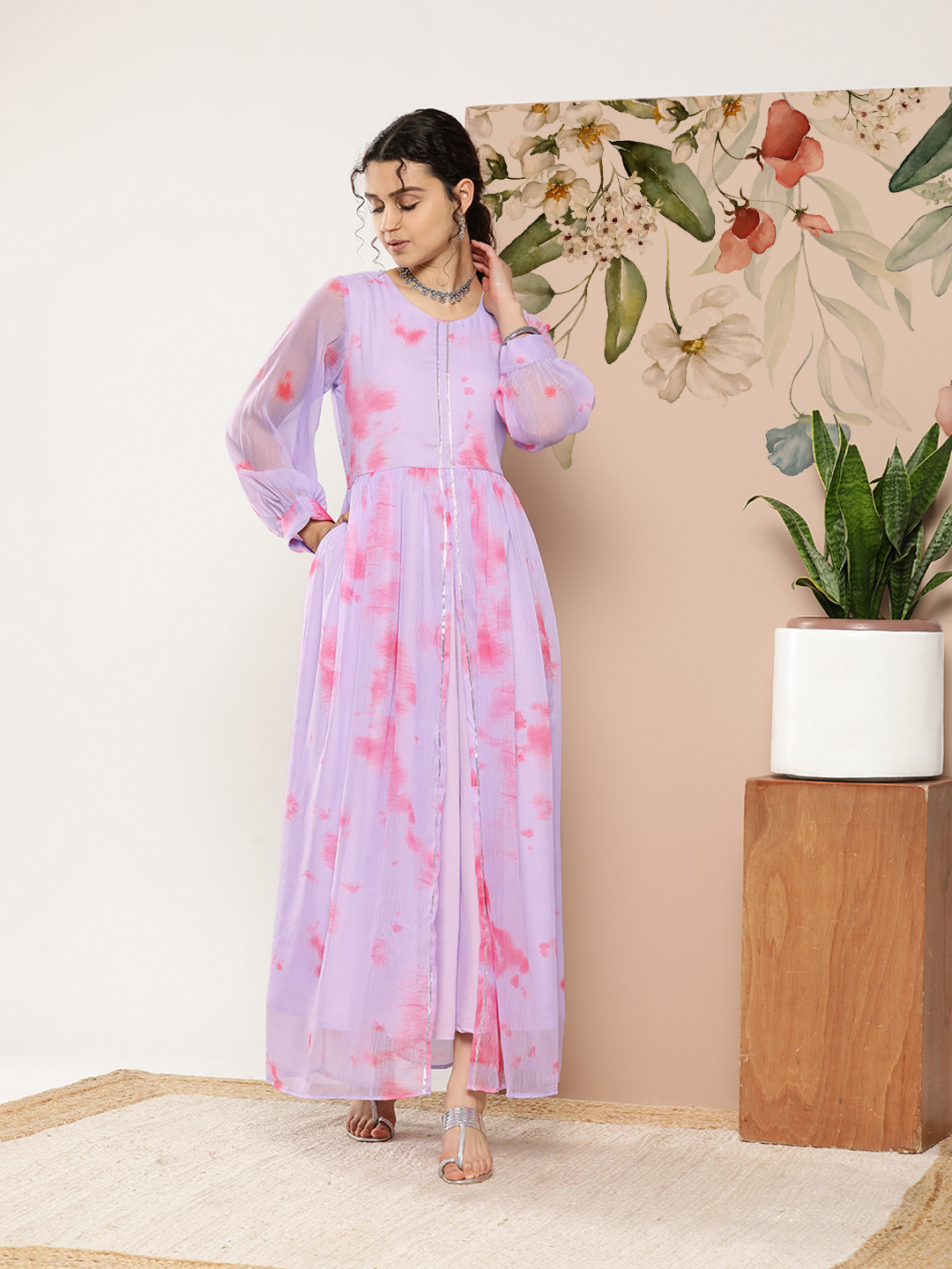 

Ahalyaa Women Abstract Printed Gown Ethnic Dress, Lavender