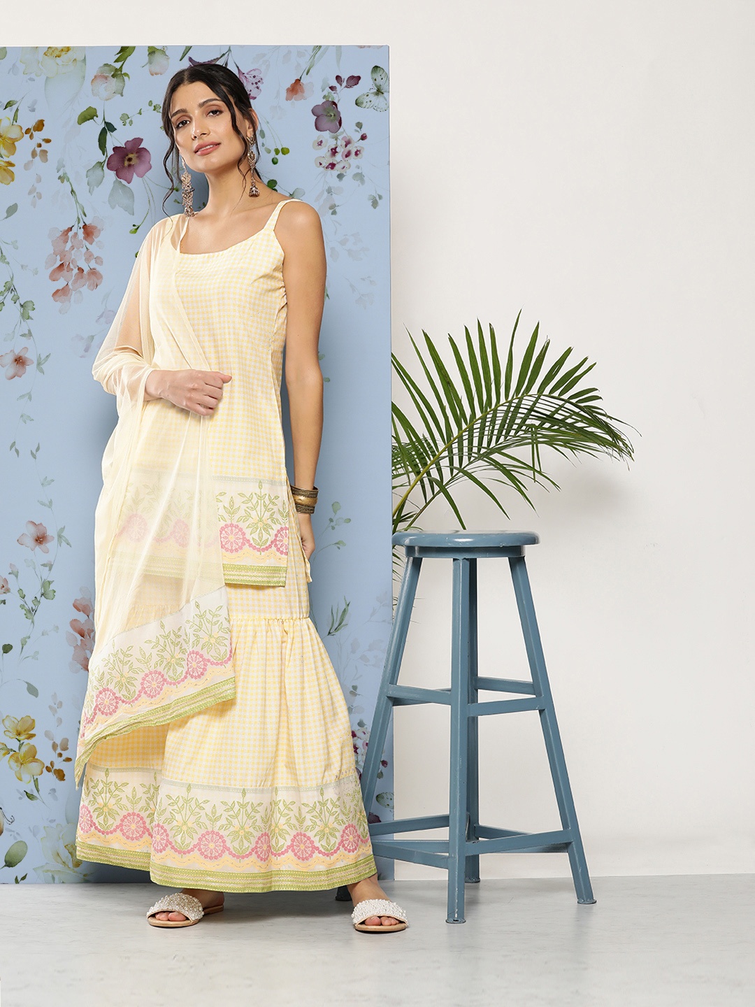 

Ahalyaa Women Yellow Kurta with Sharara & With Dupatta