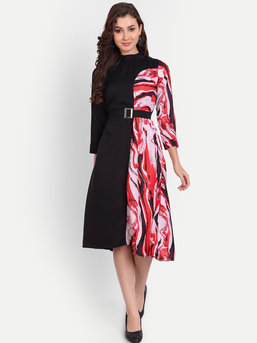 

WEAVETECH IMPEX Printed High Neck Midi Dress, Red