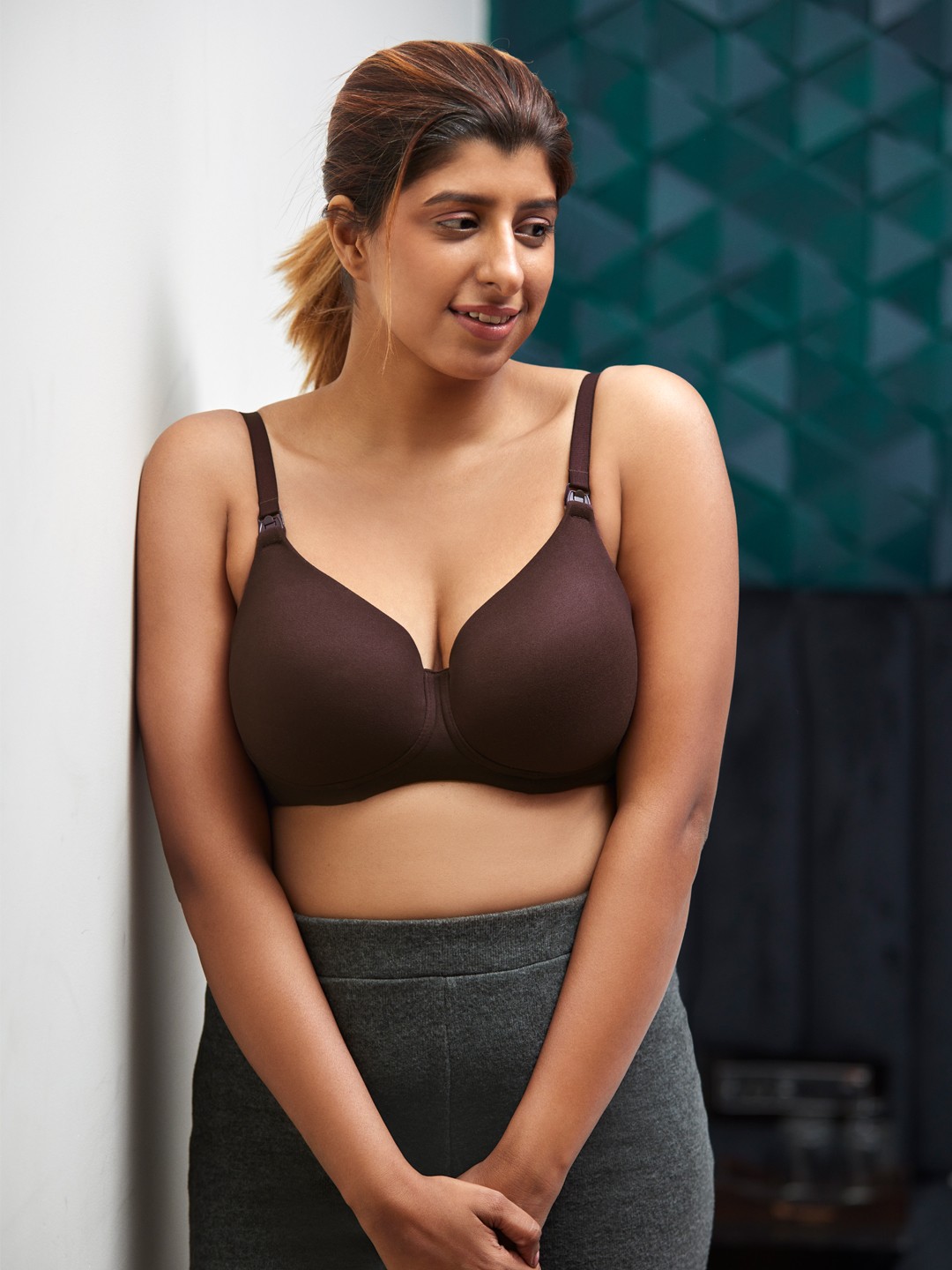 

SOIE Women Full Coverage Padded Non Wired Maternity Bra, Brown