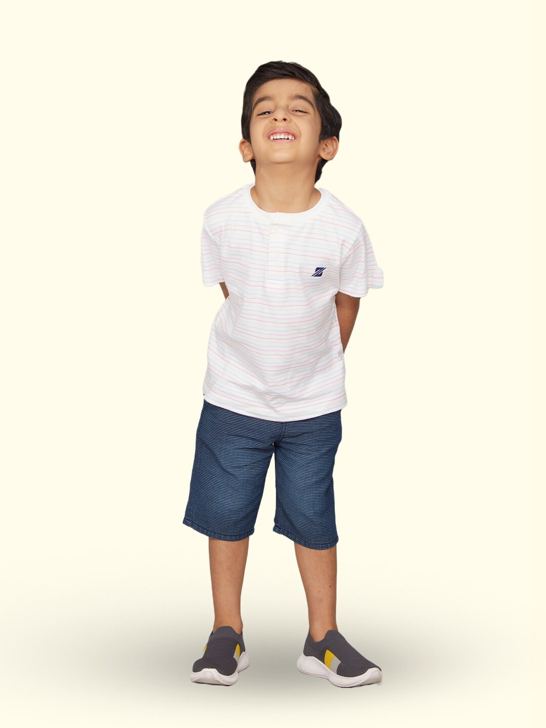 

Zalio Boys Striped Pure Cotton T-shirt with Shorts, White