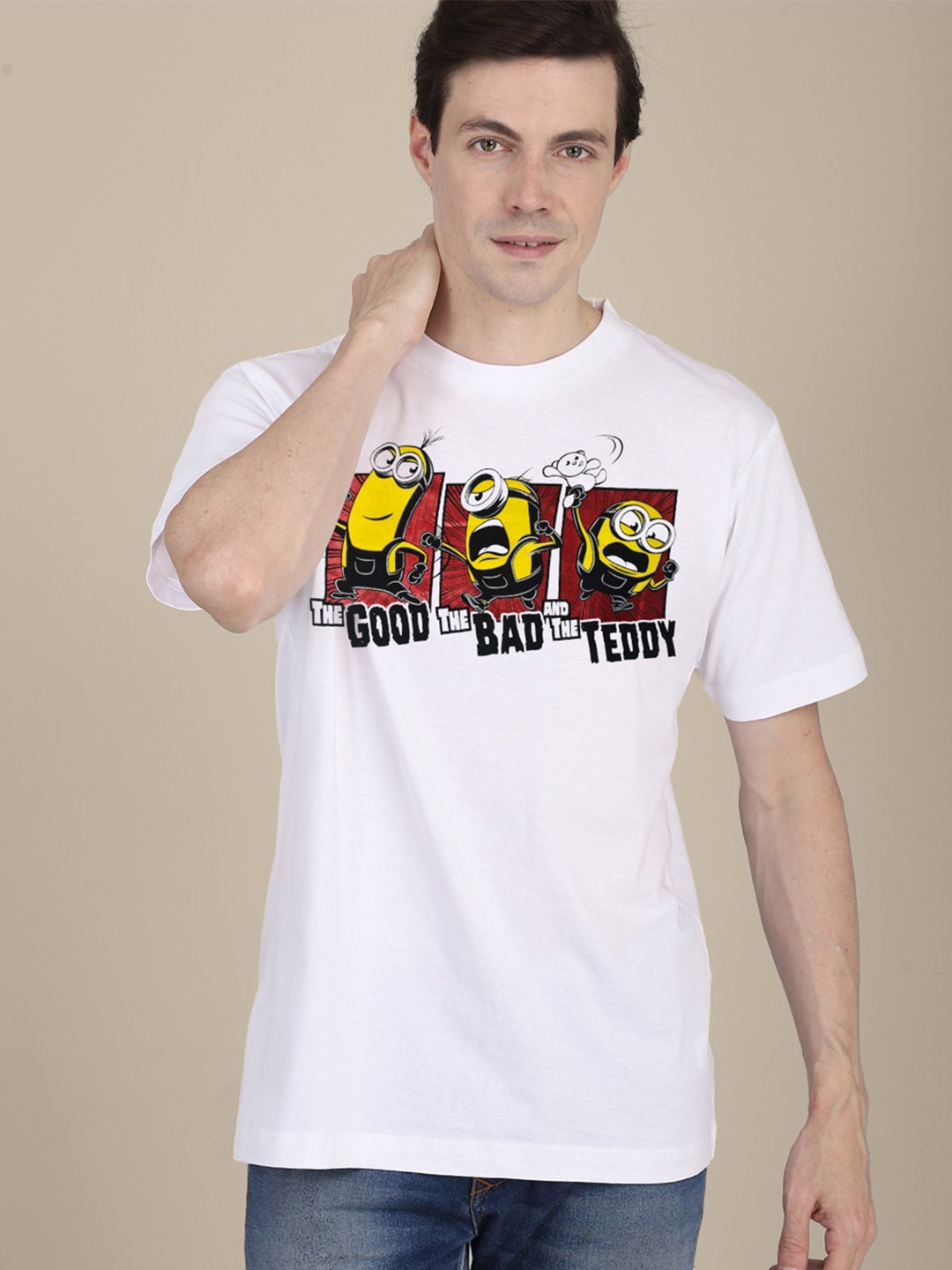 

Free Authority Men Minions Printed Cotton T-shirt, White