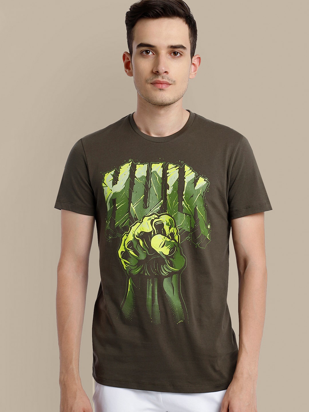 

Free Authority Men Hulk Printed Cotton T-shirt, Olive