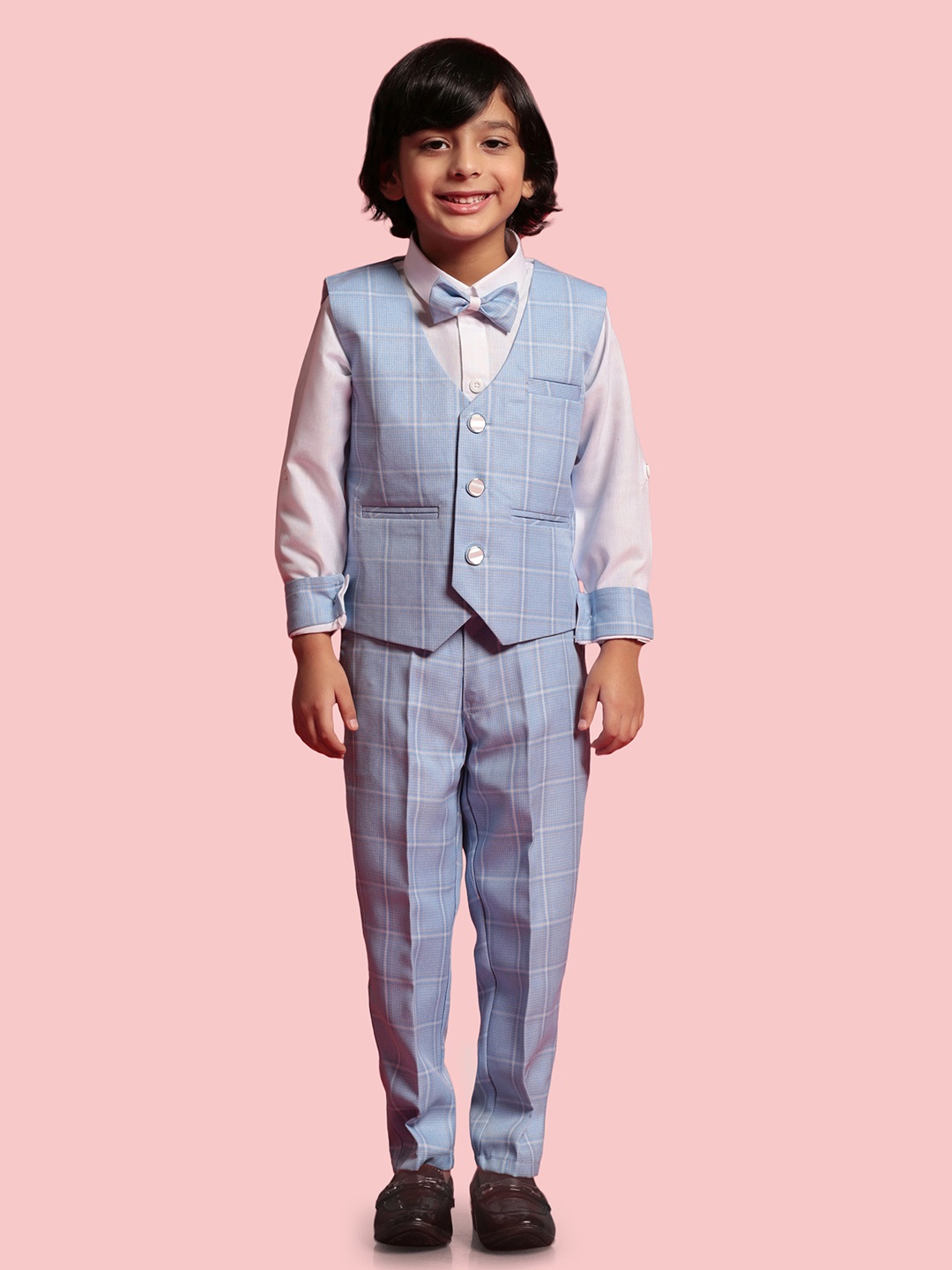 

Aj DEZInES Boys Checked Suit Set, Blue