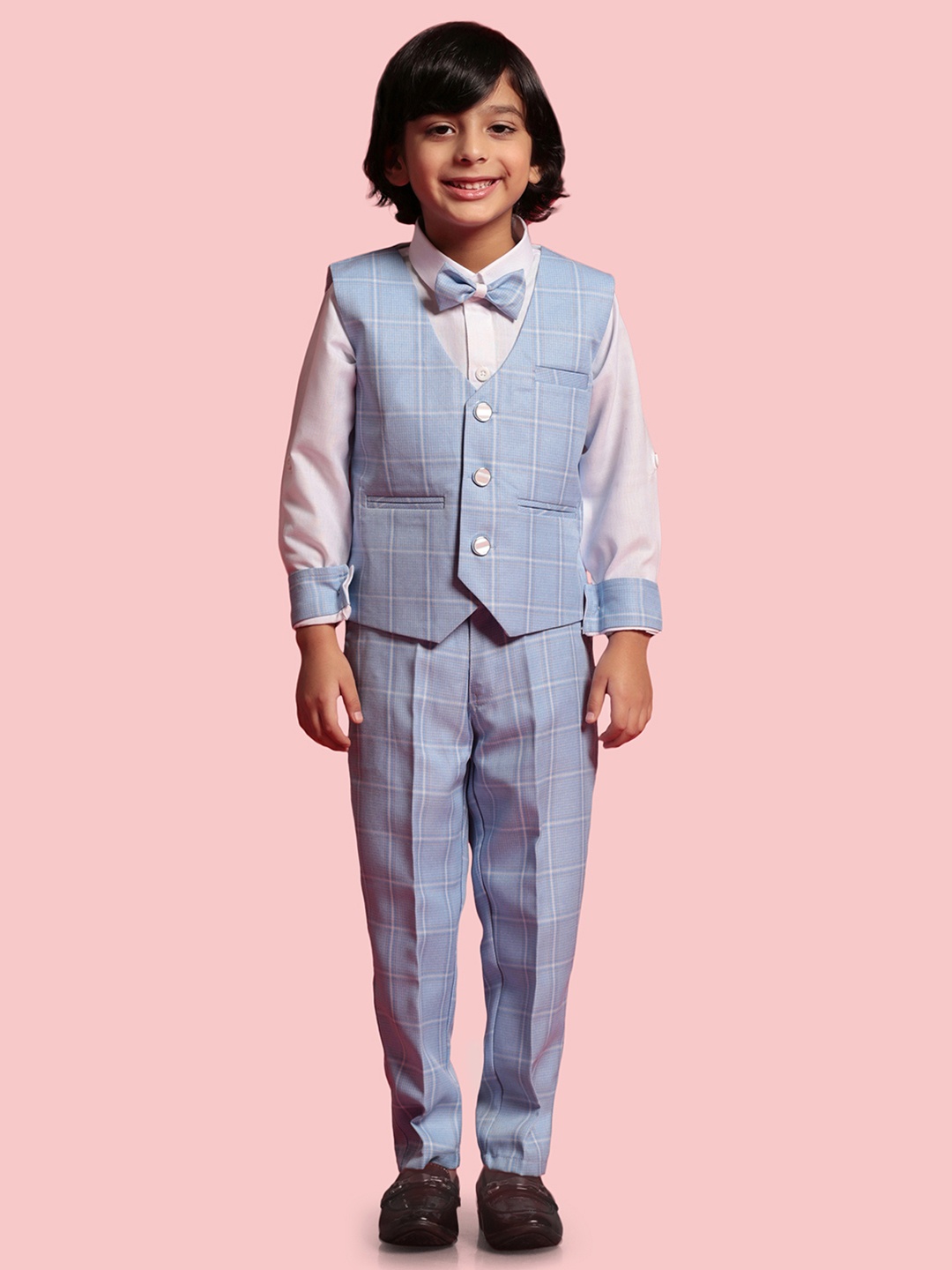 

AJ Dezines Boys Cotton Blend Checkered Suit Set, Blue