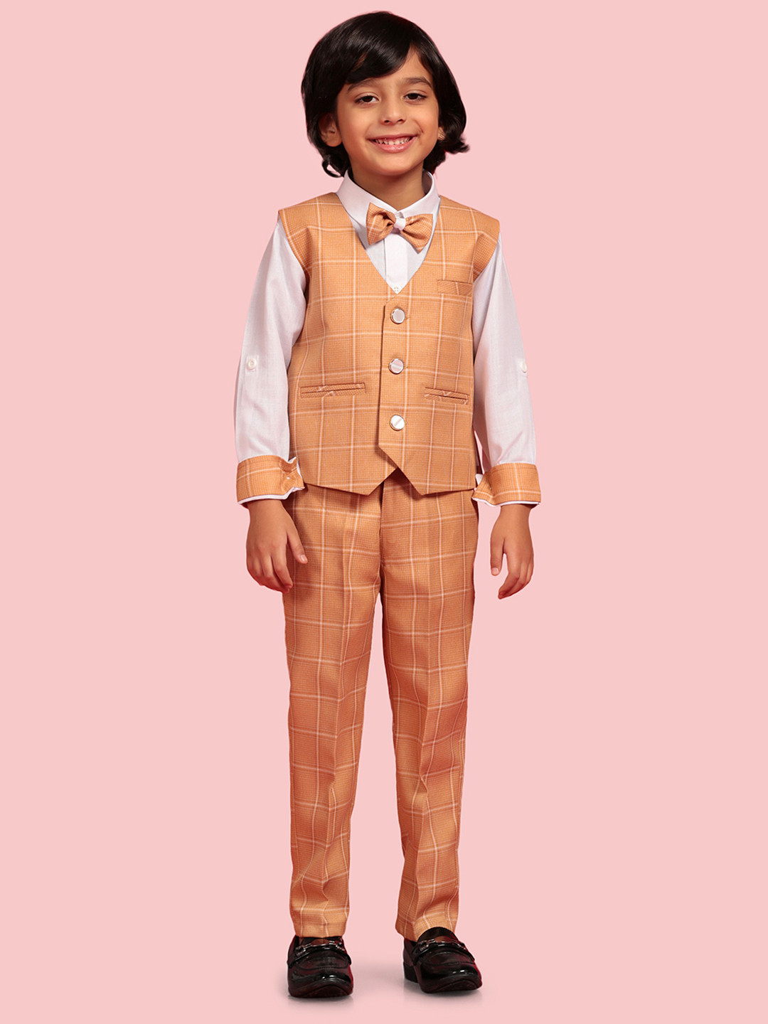 

Aj DEZInES Boys Checked Suit Set, Brown