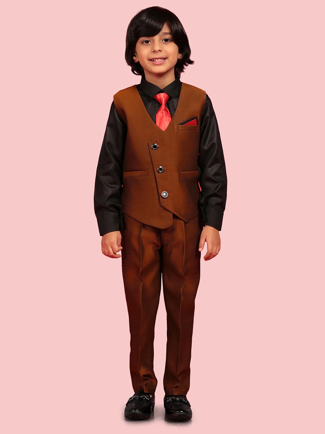 

AJ Dezines Boys Cotton Blend Suit Set, Brown