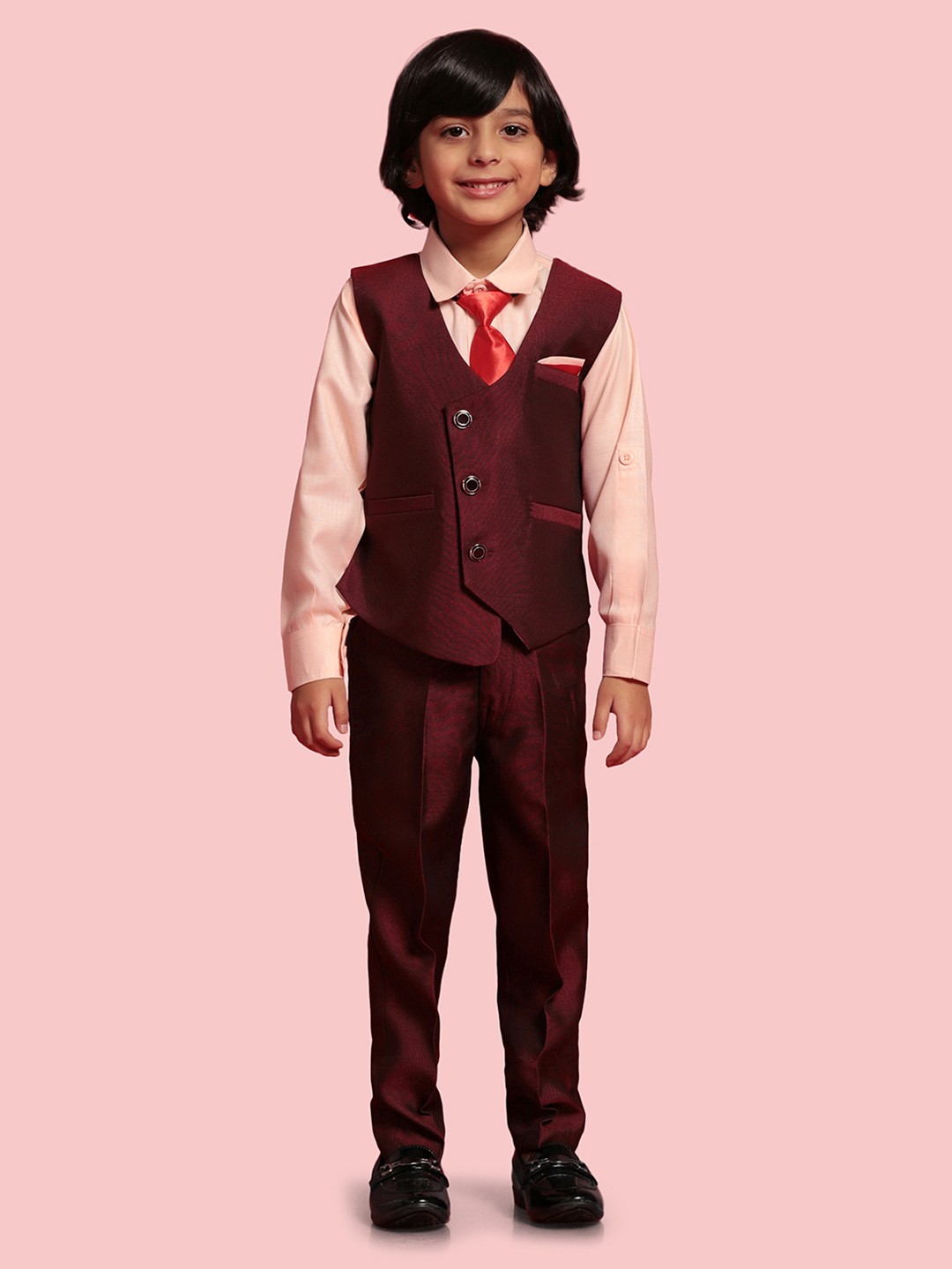 

Aj DEZInES Boys 4 Pcs Cotton Regular Fit Formal Suit Set, Maroon
