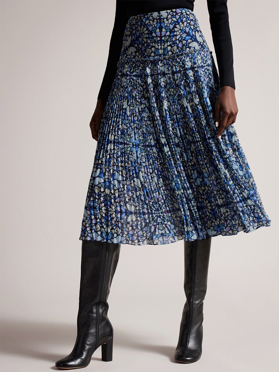 

Ted Baker Printed Corrugated Pleat Midi Skirt, Blue