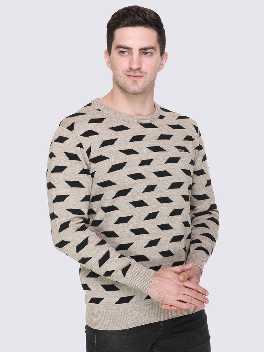 

GODFREY Men Geometric Self Design Acrylic Pullover, Beige