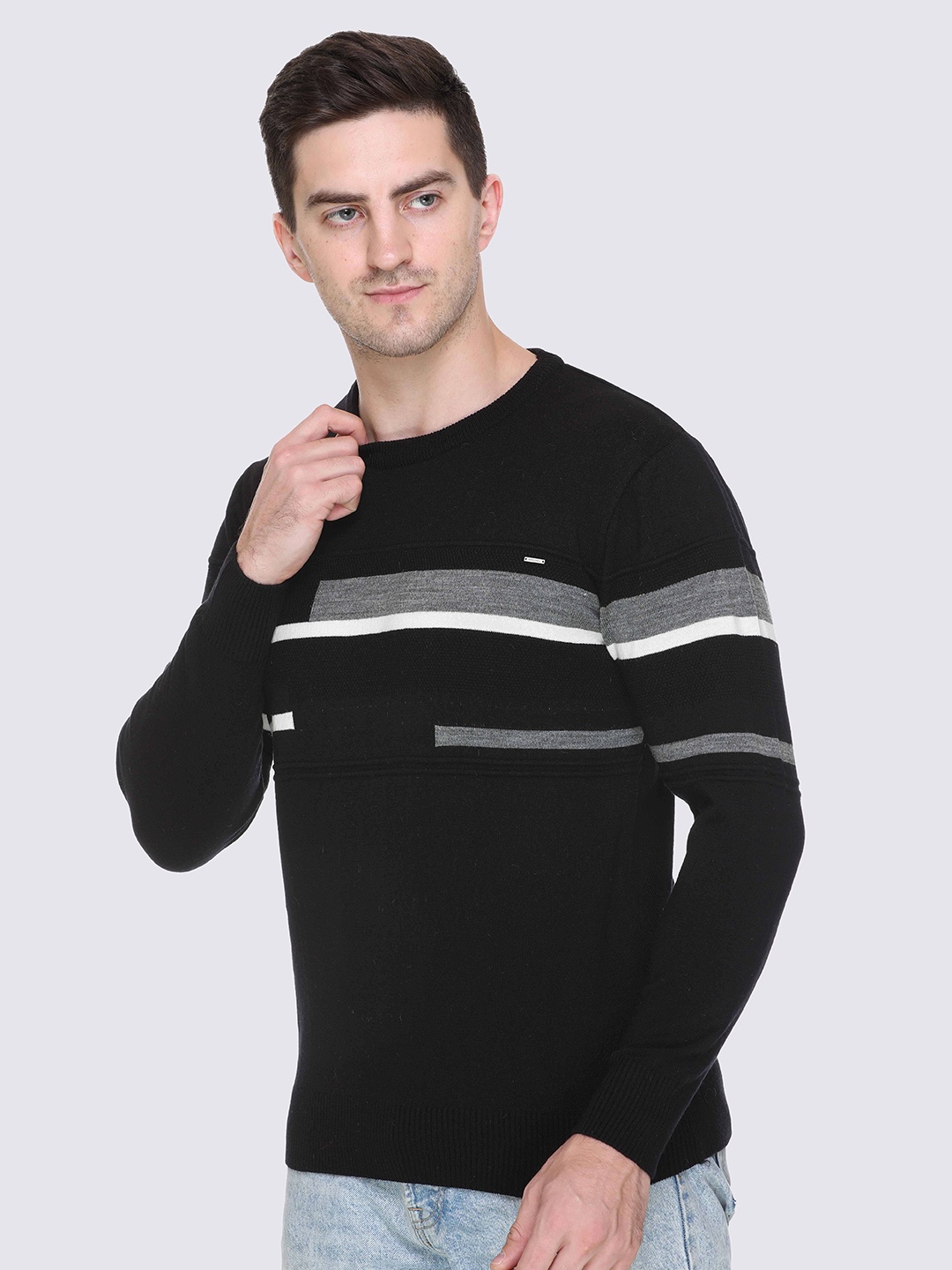 

GODFREY Men Striped Acrylic Pullover, Black