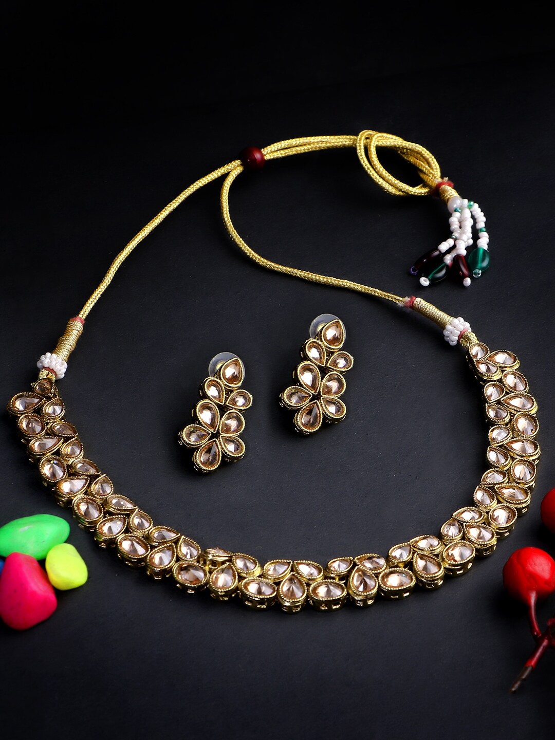 

Adwitiya Collection Gold-Plated Stone-Studded Jewellery Set