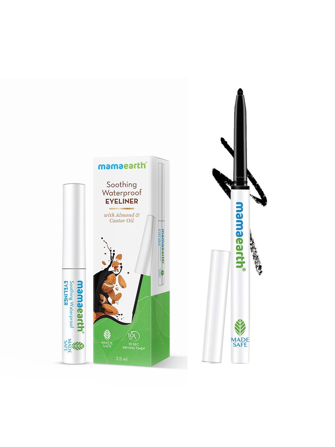 

Mamaearth Long Stay Kajal 0.35g - Charcoal Black & Soothing Eyeliner 3.5ml - Black