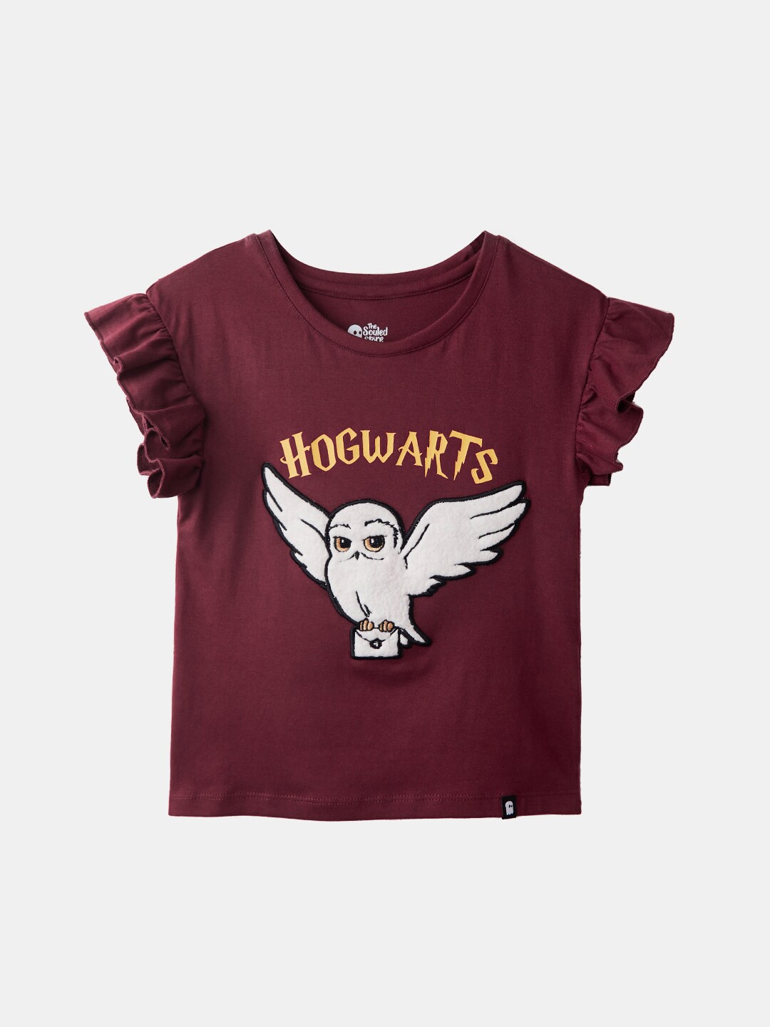

The Souled Store Printed Round Neck Cotton Top, Burgundy