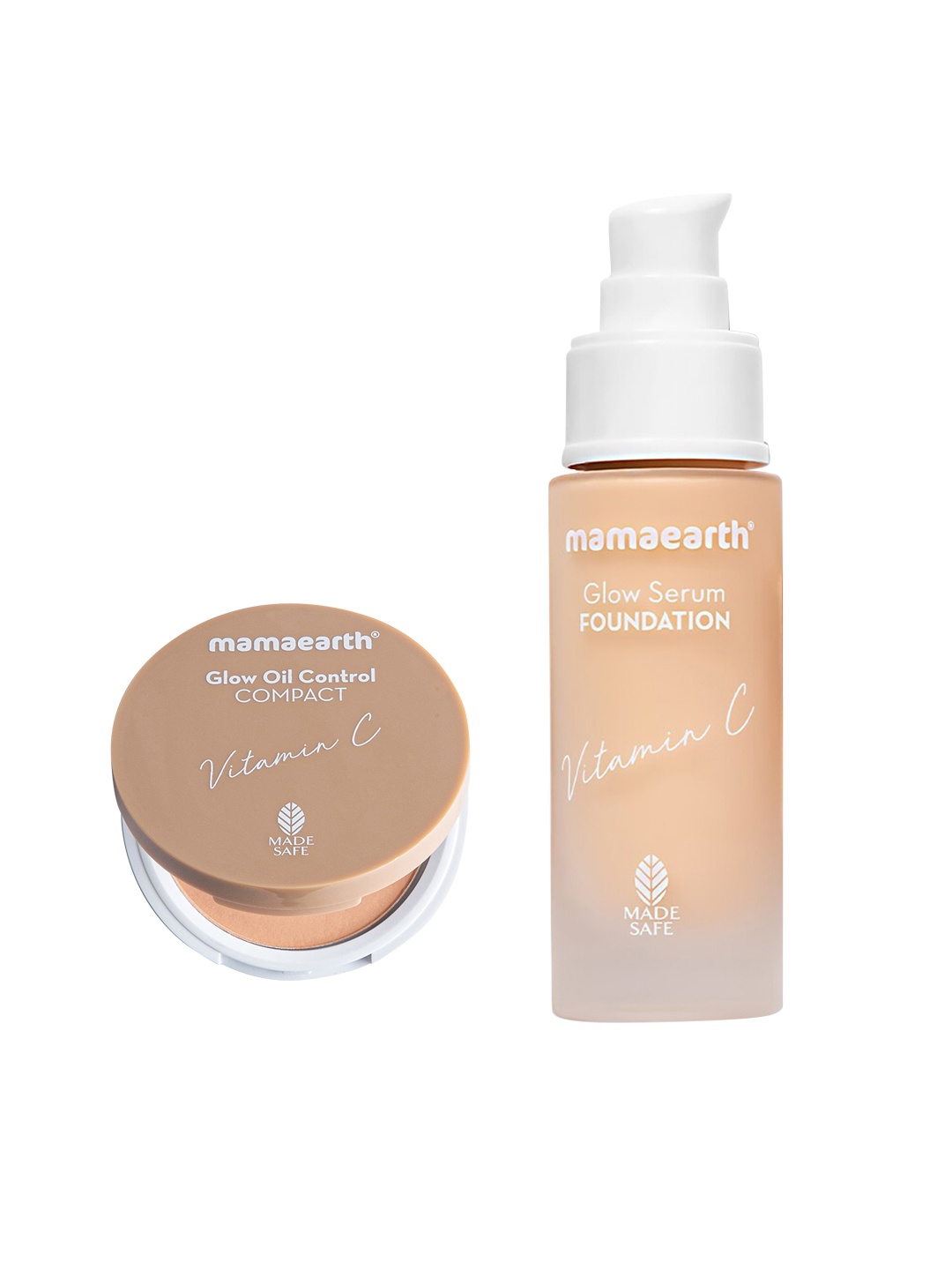 

Mamaearth Set of Vitamin C Glow Oil Control Compact 9 g & Glow Serum Foundation 30 ml, Beige